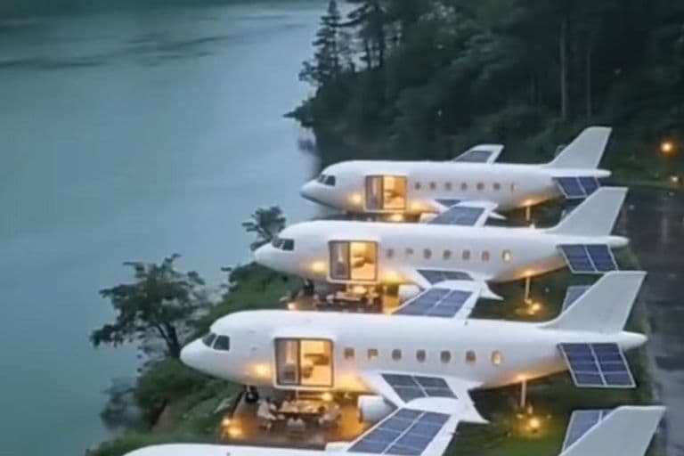 aircraft, river side, Modular homes